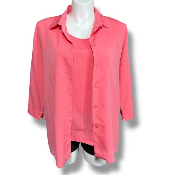 Drapers & Damons Womens Tank and Button Down Blouse Shirt Set Collared Pink XL - Picture 1 of 12